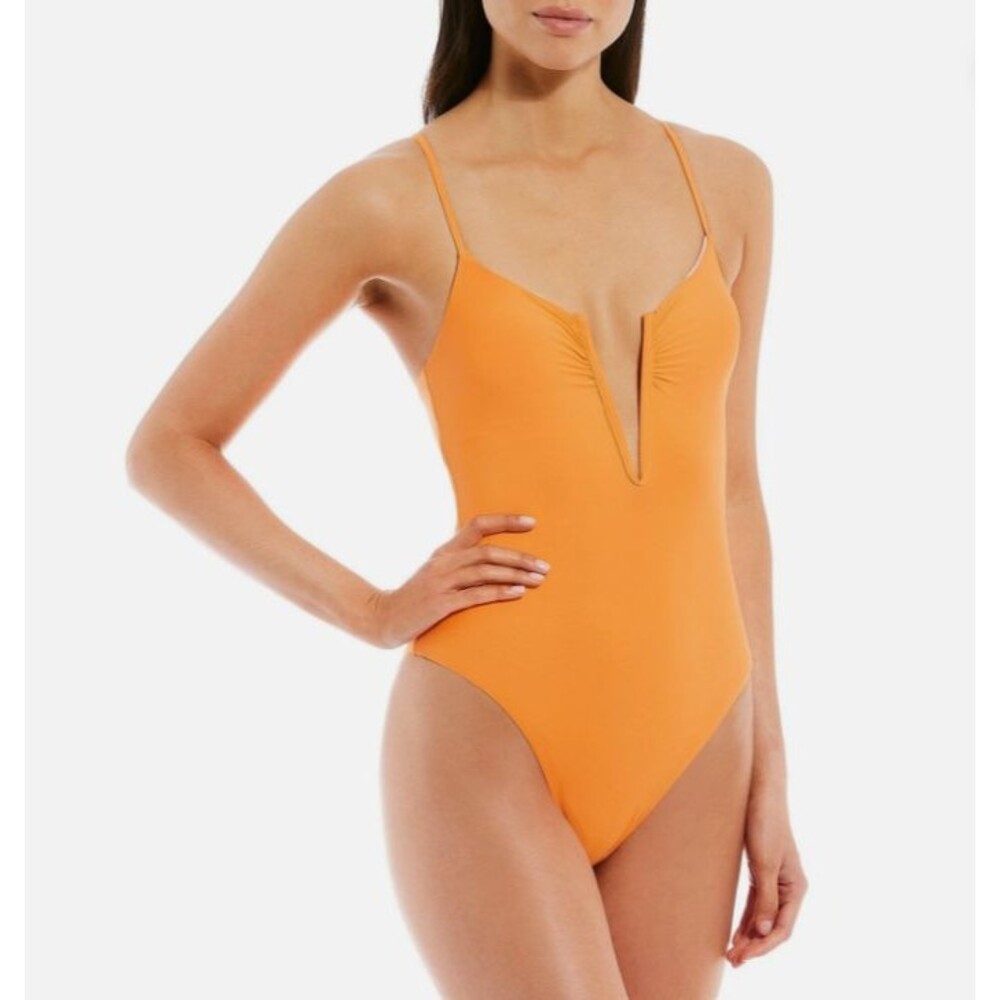 Gianni Bini One Piece Swimsuit Orange V Wire Plunge Padded Size Medium #903